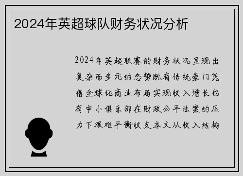 2024年英超球队财务状况分析